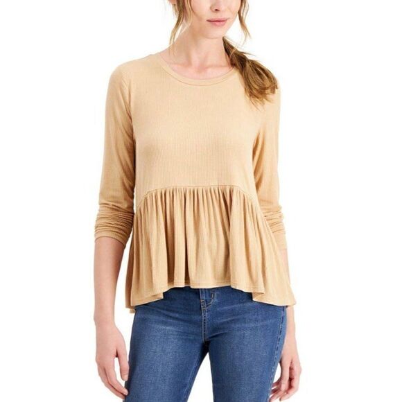 Hooked Up Babydoll Blouse Top XS Tan Cream Juniors - Picture 4 of 4